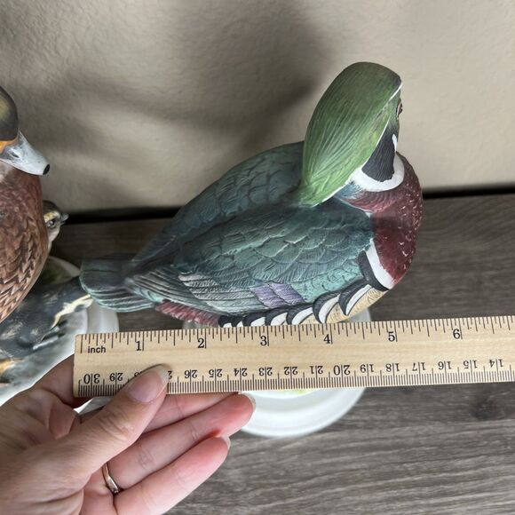 Set Of 2 Wood Duck By Andrea Collectible Bird Figurines 9" Tall Male Mom Babies - Picture 7 of 9